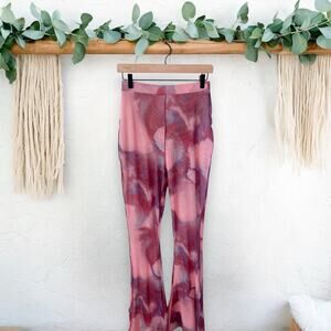 Oh Polly Flare Pants Size 6 Pink Constellations Mesh Tammy Hembrow Retro Hippie